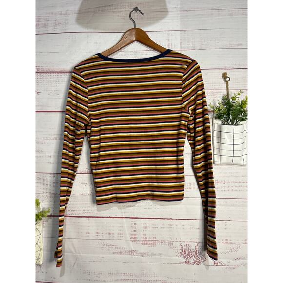 Forever 21 Striped Long Sleeved Crop Top | Large | 100% Cotton - Picture 4 of 4